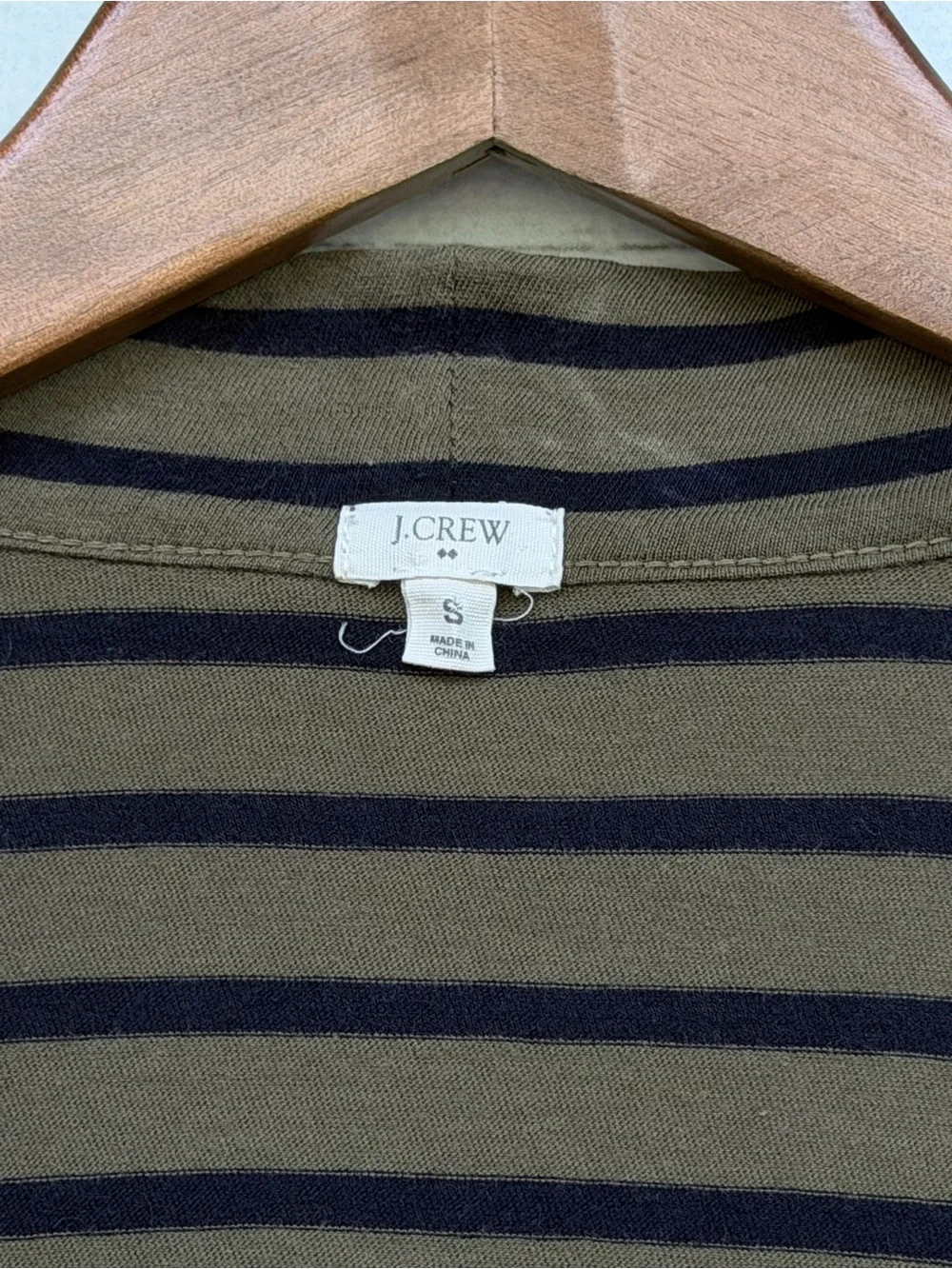 J.Crew Olive Green & Navy Striped Open Front Cotton Cardigan with Pockets- Small